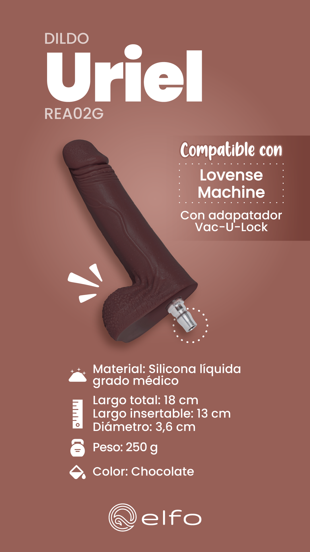 Dildo Uriel Chocolate Nude Compatible Con Lovense Machine