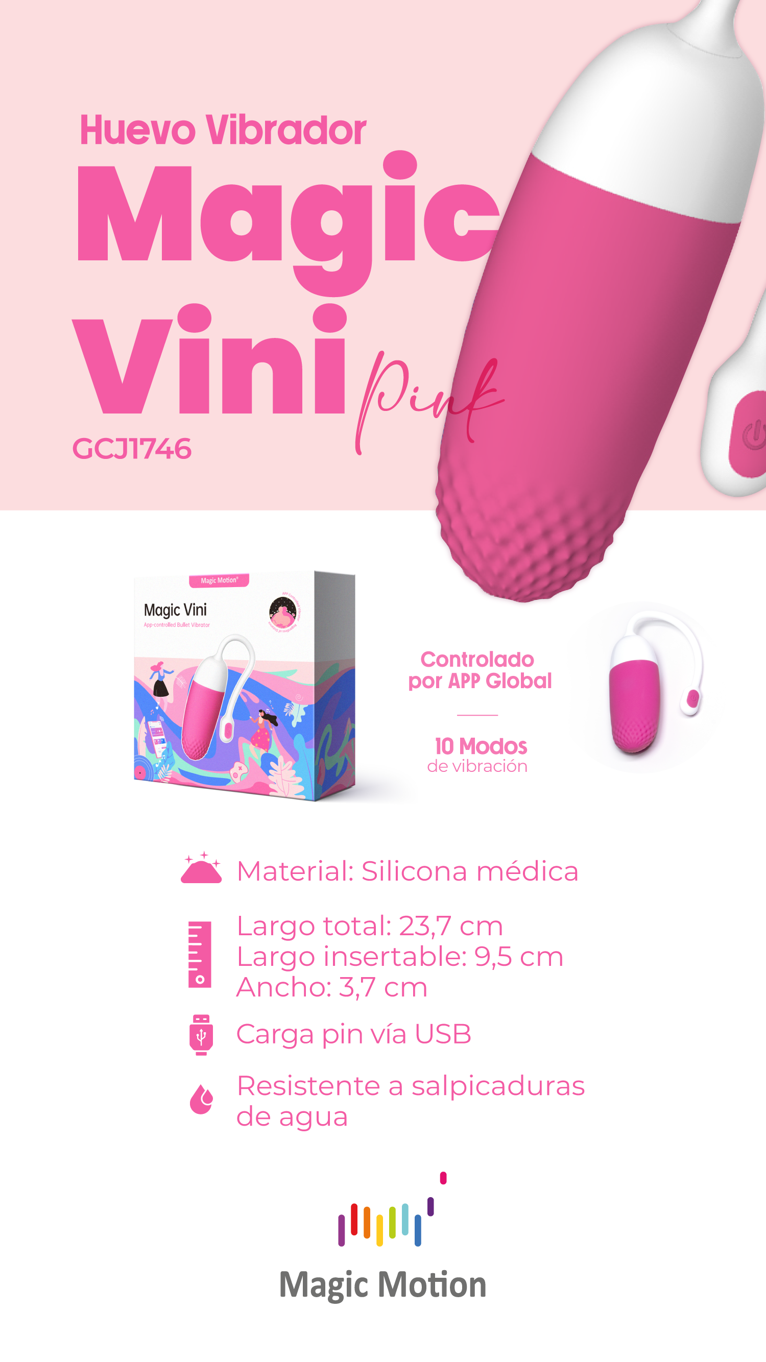 Huevo Vibrador Magic Vini Pink Controlado por APP Global
