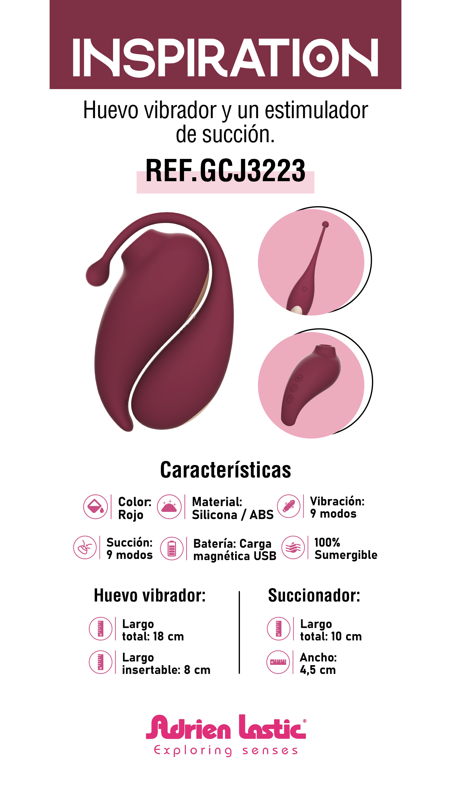 Set de VIbrador Punto G y Estimulador Clitorial por Ondas Inspiration Controlado por APP Global