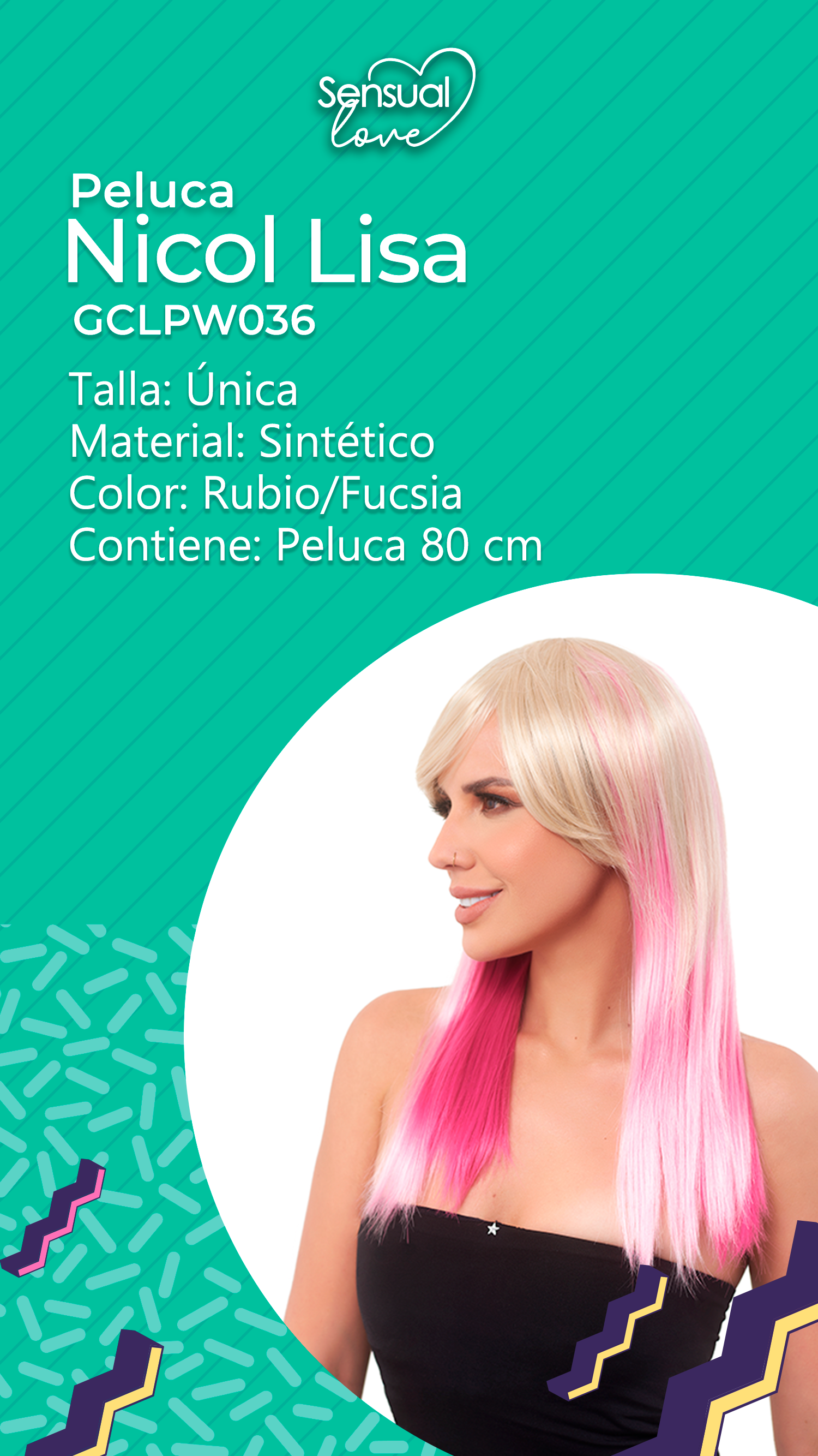 Peluca Nicol Lisa Rubio/Fucsia