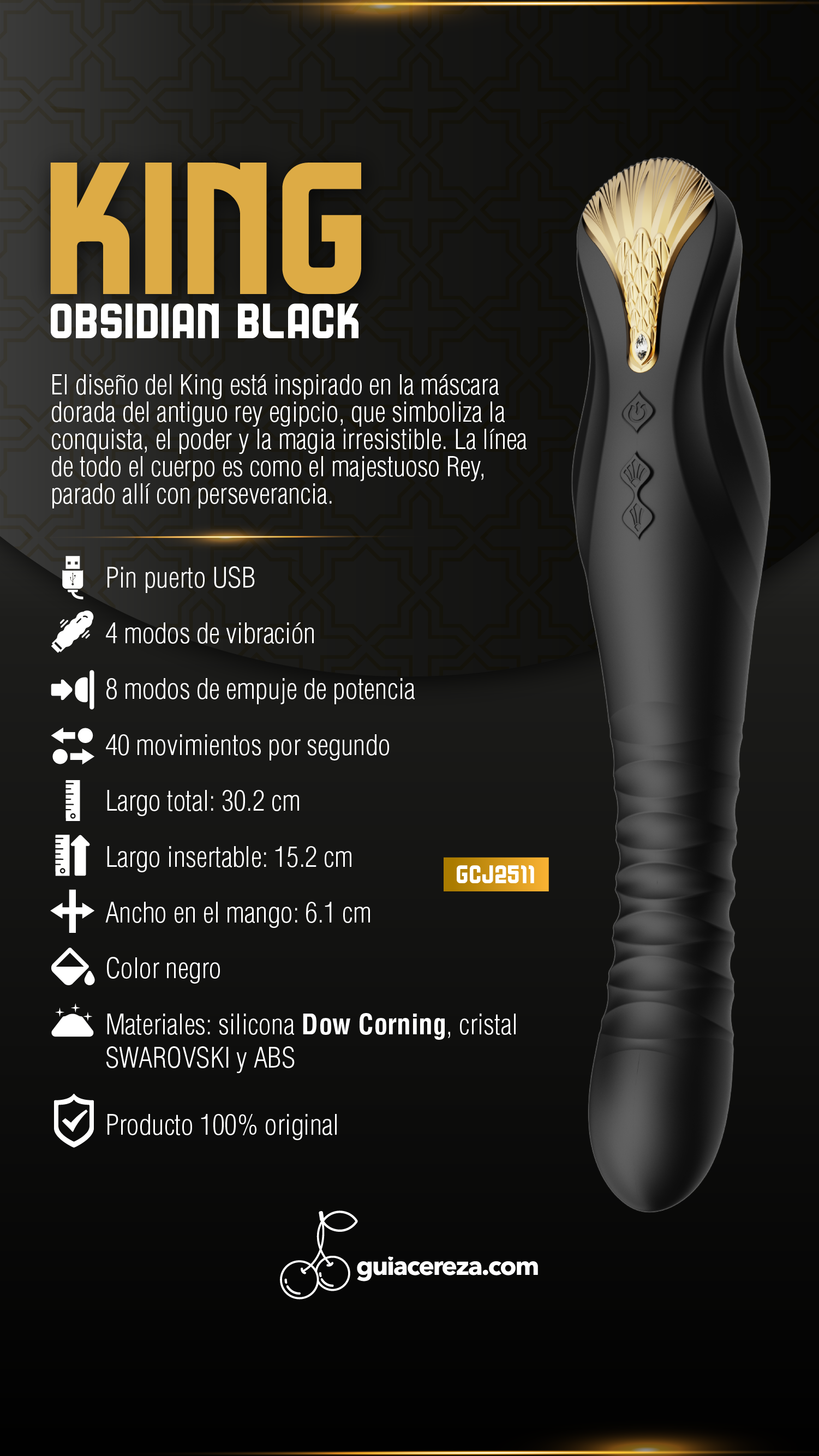 Vibrador de Lujo King Obsidian Black Controlado por APP Bluetooth by ZALO